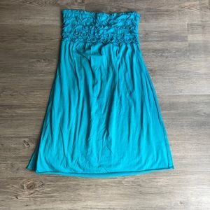 Teal strapless A-line dress
